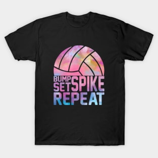 Colorful Teen Girls Volleyball Bump Set Spike Repeat T-Shirt